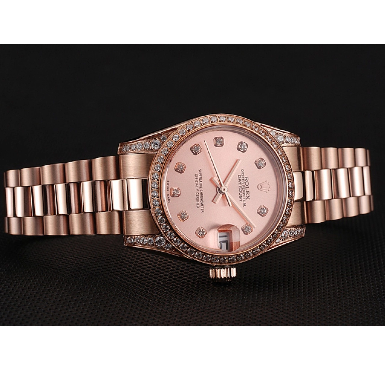 Aaa replica watch Case DateJust Swiss 1453977 Diamond Gold Gold Bracelet Rolex Dial Rose Rose 0724